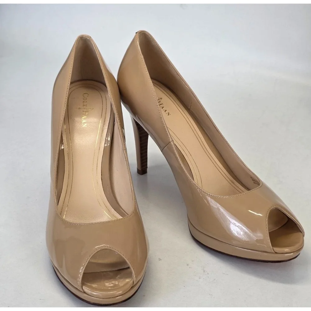 Cole‎ Haan NikeAir Women's Heels Size 10 B Beige Chelsea Pumps Open Toe Shoes